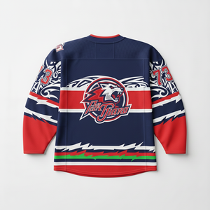 Camiseta de Hockey sobre Hielo Azul y Roja, Uniforme de Hockey Personalizado para Equipos, Tejido de Malla Transpirable, Impresión por Sublimación, Fabricante OEM 100% - Product Image 2