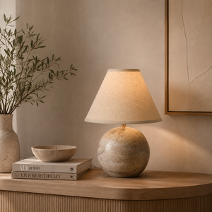 Solución de iluminación para mesa de piedra refinada que ofrece una geometría redondeada artística, artesanía de primera calidad e iluminación ambiental suave. - Product Image 1