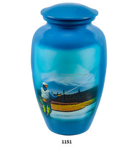 Urnes funéraires de crémation en aluminium de pêche à la mouche avec sac en velours gratuit - Product Image 1