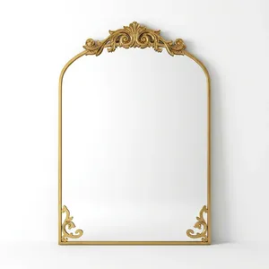 Luxury <b>Gold</b> Art Deco Wall <b>Mirror</b> with Carved Floral Crown Lighted Decor for Living Room Bedroom Hallway Diwali - Product Image 1