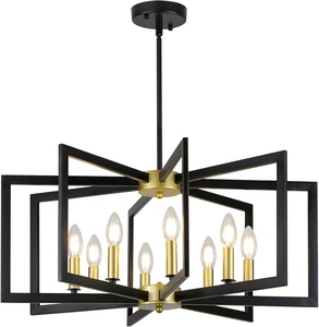 Wholesale Industrial Geometric Chandelier Bulk Matte Black and Gold Pendant Light Factory Price <b>Retro</b> Candle Hanging Lamp - Product Image 1