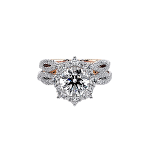 Anillo RAAMAA con Diamante Cultivado en Laboratorio de Corte Brillante, Diseño Floral con Halo, 75% de Diamantes, Base Infinita Bicolor en Oro 10k/14k/18k - Product Image 2