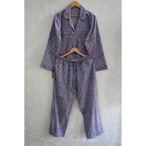 Cotton Floral Hand Block Print Lounge & Nightwear Pajama Set for Women Breathable & Soft Everyday PJ Set with Long Sleeves - Product Image 3