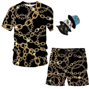 Customized Men Summer Plus Size 2-Piece Short Set with Side <b>Strip</b> Custom Logo Print 100% Cotton Heavy GSM - Product Image 1