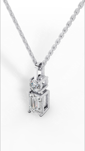 Elegant Luxury Toi Et Moi Engagement Wedding Pendant <b>Necklace</b> with Round Baguette Lab Grown Diamonds in 10K Gold Colorless White - Product Image 4