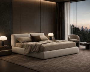 Luxury Modern Upholstered Platform <b>Bed</b> <b>King</b> Size | Italian Minimalist Soft <b>Bed</b> <b>Frame</b> | Contemporary Designer Bedroom Furniture - Product Image 6