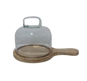 Cloche en verre ronde avec base et poignée en bois pour le stockage des aliments, usage en cuisine, design minimaliste - Product Image 5