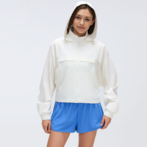 เสื้อแจ็คเก็ตมีฮู้ดสีน้ำเงินสำหรับผู้หญิง กันลม มีซิปด้านหน้า โลโก้สีพื้น เสื้อผ้ากีฬาน้ำหนักเบาสำหรับฤดูใบไม้ผลิ - Product Image 2