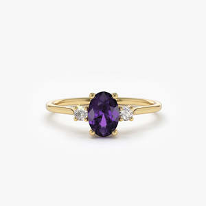 High Quality Natural Oval Cut Amethyst Gemstone Prong <b>Set</b> Yellow Gold Plated <b>Ring</b> In 925 <b>Sterling</b> <b>Silver</b> Fine Jewellry For Women - Product Image 1