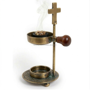 Antique Brass Adjustable Incense Burner with <b>Cross</b> <b>Top</b> - Product Image 3