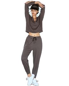 <b>Women's</b> <b>Velvet</b> Crop <b>Jogger</b> Sweatpants Suit Solid Pattern Winter Tracksuit - Product Image 1