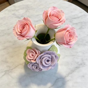 Porcelain <b>Vase</b> With Pink Ranunculus Flowers Shabby Chic Design Glazed Tabletop Decor 8-16 Inches Height - Product Image 2