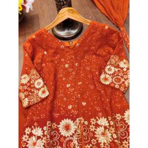 Traje de mujer Georgette bordado de diseñador Plazzo y Dupatta Set - Product Image 4