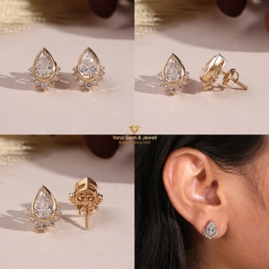 ต่างหูแบบติดหูทรงลูกแพร์ครึ่งวงกลม 2 TCW สำหรับผู้หญิง ทองคำแท้ 14K สี D ความใส VVS2 เพชร CVD ที่เพาะเลี้ยงในห้องปฏิบัติการ ได้รับการรับรองจาก IGI - Product Image 5