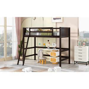 Letto a soppalco singolo in legno massello con scaletta, colore espresso, per bambini - Vecchio SKU WF191903AAP - Product Image 3