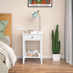 Comodino Bianco a Due Ripiani FCH con Cassetto, Tavolino da Caffè - Product Image 2