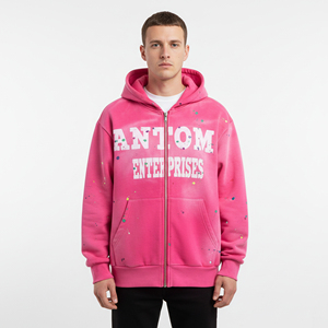 Wholesale Hoodies For <b>Men</b> Heavyweight Cotton Blend Zip Up Sun Faded Boxy Fit Custom Fashion Hoodie Bulk Wholesale - Product Image 3