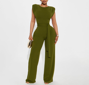 Mono Elegante Verde Oliva sin Mangas con Cinturón para Mujer, Tendencia 2026, Largo, para Primavera/Verano, Ideal para Fiestas - Product Image 1