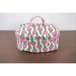 Ensemble de trousses de toilette pour femmes en coton durable, écologiques, à rayures, imprimées à la main, avec fermeture éclair - Product Image 6