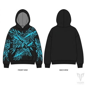Sweat-shirt décontracté surdimensionné pour homme, noir, imprimé géométrique bleu, imprimé par sublimation, tricoté, 100% coton, vêtements d'hiver - Product Image 3