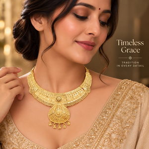 Ensemble collier et boucles d'oreilles plaqué or 24 carats de qualité supérieure, forme goutte d'eau, pour femme, style traditionnel indien, idéal pour mariage et soirée, collier tendance et audacieux - Product Image 3