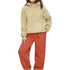 Conjuntos de Sudadera con Capucha y Pantalones Deportivos Casuales para Niños, Personalizados al por Mayor, con Media Cremallera, Transpirables, de Algodón y Forro Polar - Product Image 3