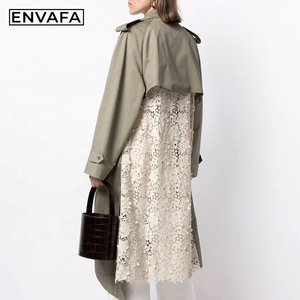 Chaqueta Cortavientos Personalizada al por Mayor, Gabardina de Primavera Personalizada con Costuras de Encaje, Abrigos Largos Verdes de Doble Botonadura con LOGO - Product Image 2