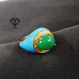 Anillo de Chrysoprase y Zafiro Chapado en Oro Rosa, Hecho a Mano, Plata de Ley 925, Joyería de Diseño - Product Image 1