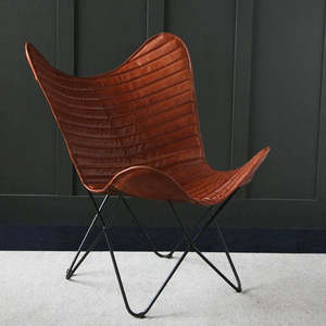 เก้าอี้ผีเสื้อพรีเมียมพร้อมโครงเหล็กทำมือหุ้มหนังแท้ ราคาส่งออกขายส่ง - Product Image 3