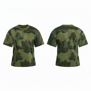 Camiseta Oversize de Color Liso con Estampado de Camuflaje, Manga Corta, Cuello Redondo, Estilo Urbano, Holgada y Transpirable - Product Image 4