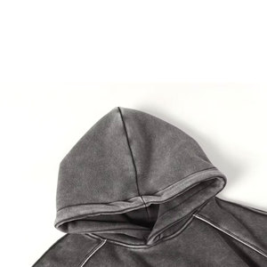 Mens Distressed Washed Zip Hoodie Oversized Plush Tie-Dye Frayed Hooded <b>Sweatshirt</b> 100% Cotton <b>Retro</b> Loose Fit Streetwear - Product Image 5