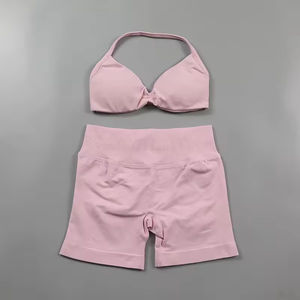 Conjunto de Yoga para Mujer Talla Grande, Conjunto Deportivo de Encaje Sólido, Top Corto sin Mangas, Conjuntos de Yoga con Cinturón, Conjunto de Yoga de Dos Piezas - Product Image 3