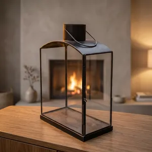 Rectangle Metal <b>Lantern</b> with Glass Panels <b>Tealight</b> Holder Handmade Reusable Home Decoration Indoor Use - Product Image 2