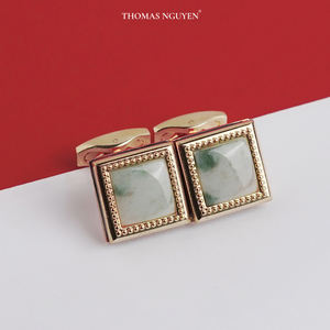Boutons de manchette en jadéite de luxe pour hommes - Plaqué or 18 carats - Pierre précieuse Feng Shui - MSDAXL006 Collection Tinh Vu Vietnam - Product Image 5
