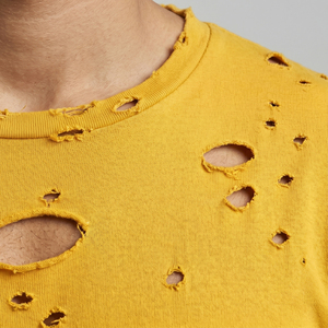 T-shirts déchirés pour hommes, mode streetwear, manches courtes, col rond, t-shirt déchiré pour hommes, 100% coton, vêtements décontractés, t-shirt déchiré pour hommes - Product Image 4