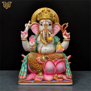 Estatua de Ganesha en Mármol Puro sobre Trono de Loto |   Ídolo del Dios Ganesha Hecho a Mano |   Murti de Ganpati de Mármol Premium para Templo en Casa, 15 Pulgadas - Product Image 2