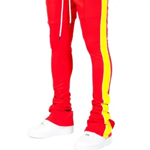 Customize Stacked Pants Jogging Stacked Pants Casual Wear Red Track Pants Contrast Side Stripe Men with Yellow Strip