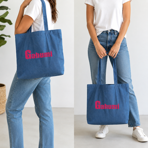 Sacs fourre-tout en jean écologiques et recyclés personnalisés avec logo pour la vente en gros – Sacs de courses en tissu denim tendance - Product Image 4