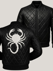 Chaqueta de Cuero Genuino Negra para Hombre, Estilo Bomber Acolchada con Bordado de Araña, Prenda de Invierno Casual y Elegante - Product Image 1