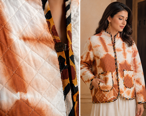 Chaqueta Acolchada con Cuello Mandarín y Teñido Anudado para Mujer, Estilo Bohemio, de Algodón y Fibra de Bambú, con Bolsillos, Largo Regular - Product Image 3