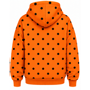 Bright Orange <b>Black</b> Polka Dot <b>Women</b> Hoodie Oversized Pullover <b>Sweatshirt</b> Long Sleeve Drawstring Hood Kangaroo Pocket Casual Wear - Product Image 2
