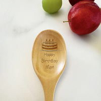 Cuchara de Madera Personalizada de Lujo para Pastel con Mango Largo - Regalo Personalizado para Aniversario de Bodas, Cumpleaños, Cocina, Aderezo para Ensaladas