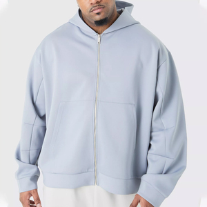 Sweat-shirt à capuche zippé surdimensionné pour homme, couleur unie, en molleton bouclette, coupe décontractée, longueur standard, avec poches, idéal pour l'automne - Product Image 1