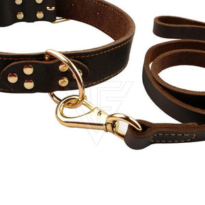 Ensemble collier et laisse pour chien en cuir solide réglable avec boucle en métal, anneau en D, poignée respirante et confortable pour la promenade - Product Image 6