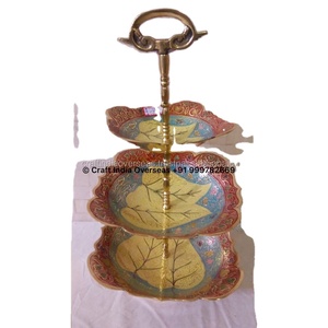 3 Tier Square Metal Cake Stand Metal <b>Craft</b> Round Cake Bowl Hot Selling Best Quality Trendy Embossed Colorful Cake Stand - Product Image 1