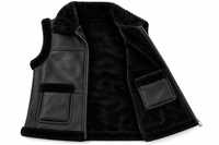 Gilet en cuir noir pour homme, en peau de mouton, chaud pour l'hiver, veste sans manches pour motard, manteau bomber de montagne