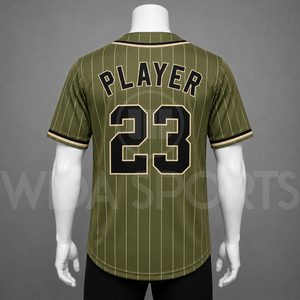 Maillot de baseball personnalisé Wida Sports pour homme, impression sublimée, 100 % polyester, col en V, manches courtes, uniforme rayé, coupe régulière adulte - Product Image 2