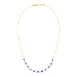 Collier en or jaune 14 carats avec chaîne à maillons, 11 pierres bleues synthétiques en forme de poire, 0,316 ct, diamants FG SI, bijoux fins pour femmes, cadeau - Product Image 3