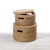 Ronde rotan opbergbox met deksel en handvat, handgemaakte manden voor opbergruimte, diverse opbergcontainers, gemaakt in Vietnam
