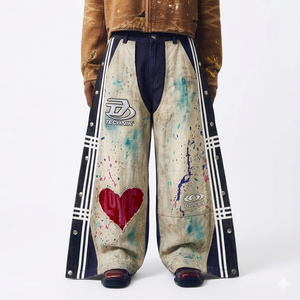 Premium Vintage Yarn Dyed Canvas Breathable Graphic <b>Trousers</b> Men Retro Streetwear Printed Loose Fit Polyester/Nylon Casual - Product Image 1